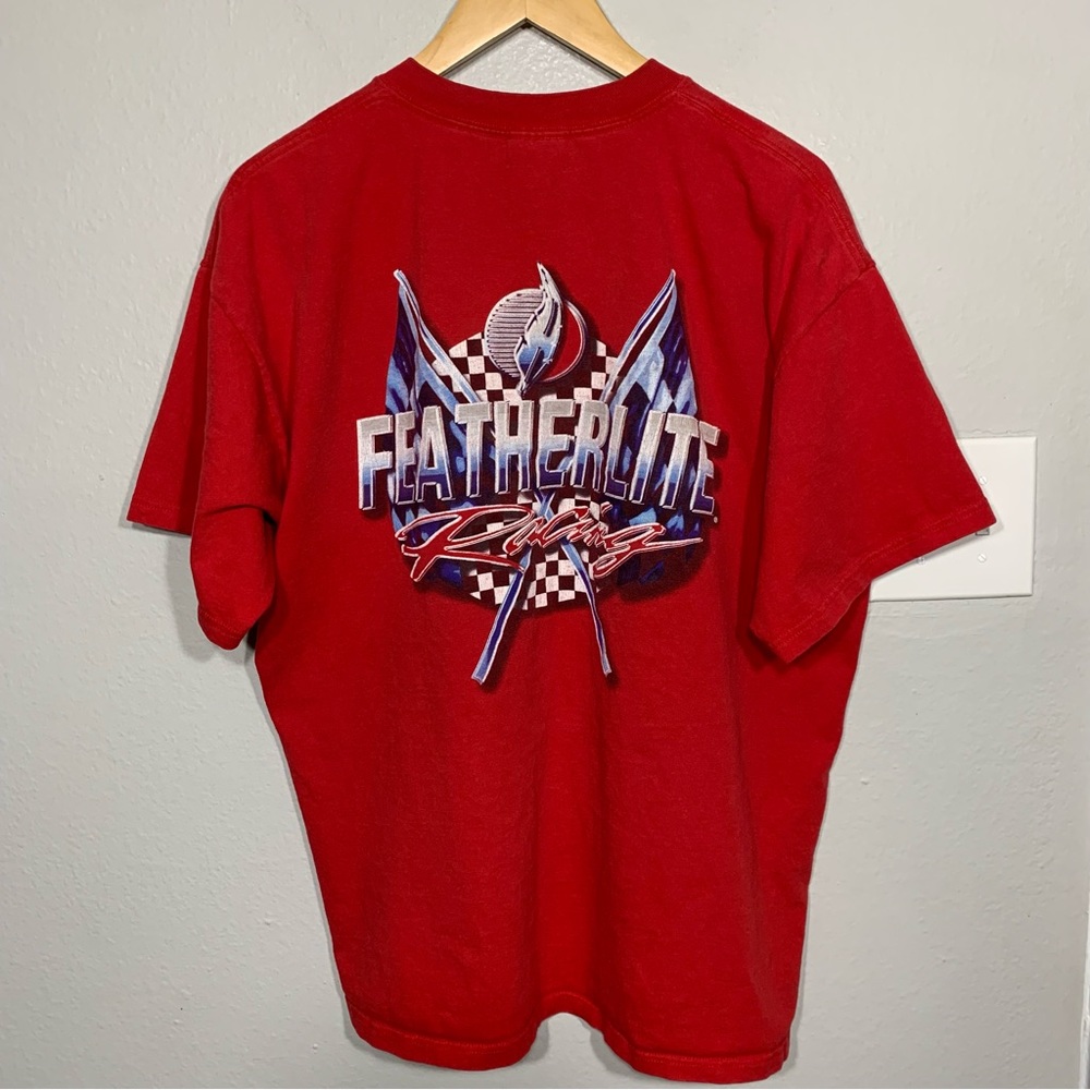 Featherlite Racing NASCAR Red Graphic Tee Y2K XL Chrome Flames‎